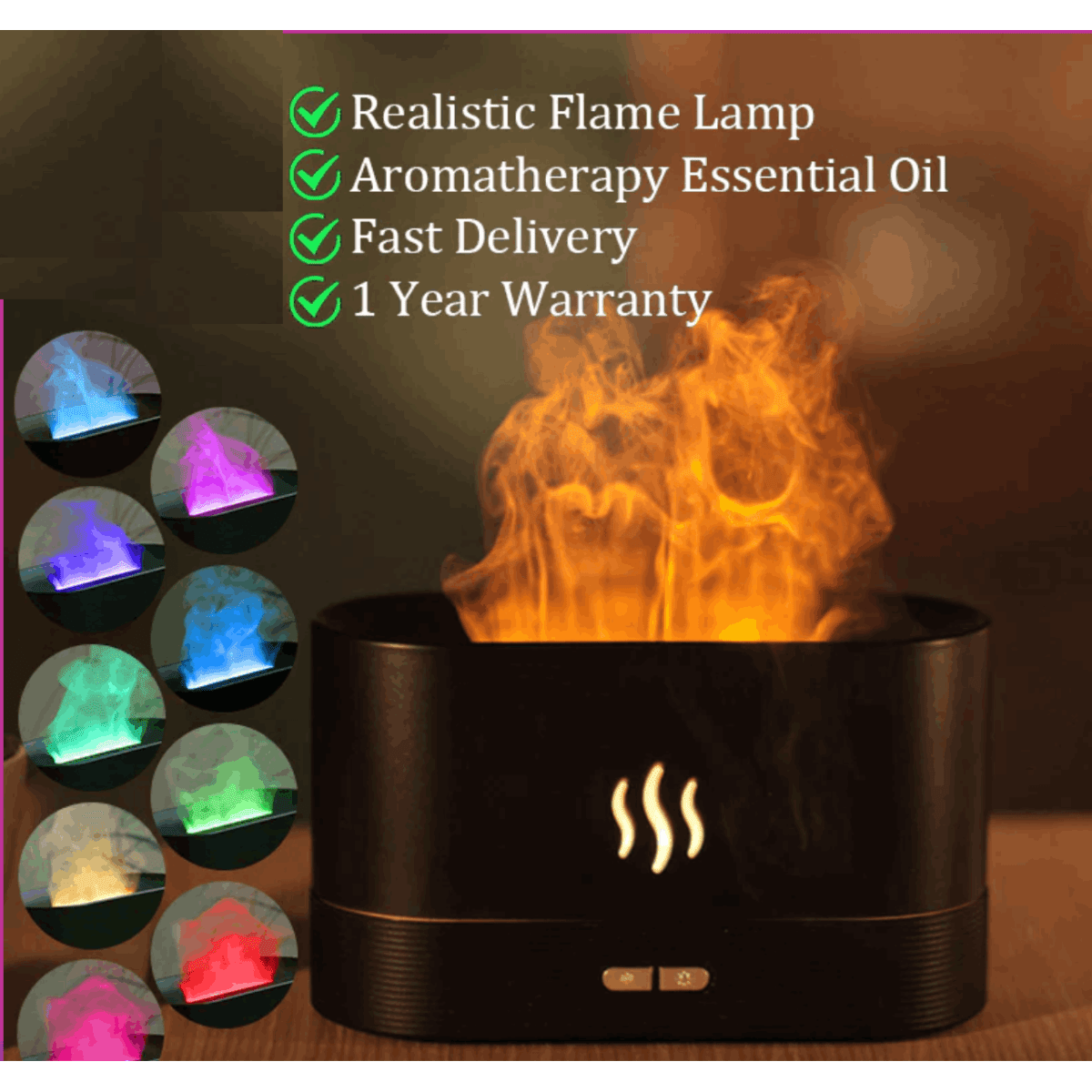 Air Humidifier Ultrasonic Illuminate | Fogger Led Essential Oil Faux Flame Lamp Diffusor - Fitness Mallomo