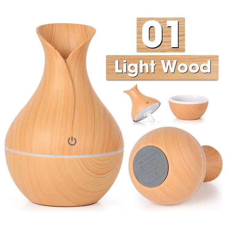 Aromatherapy Humidifier - Wood Design | Teak Mahogany Black and Brown Wood | Ultrasonic, Multi-Colored - Fitness Mallomo