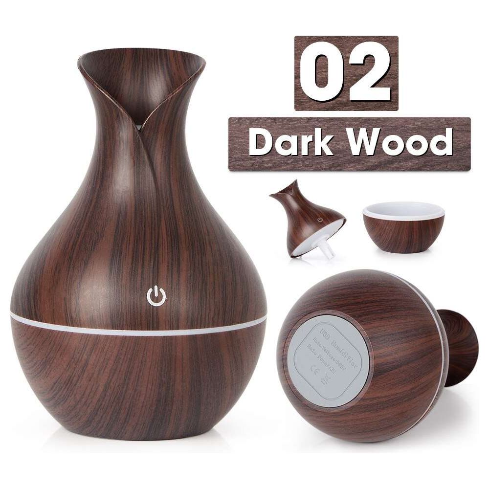 Aromatherapy Humidifier - Wood Design | Teak Mahogany Black and Brown Wood | Ultrasonic, Multi-Colored - Fitness Mallomo
