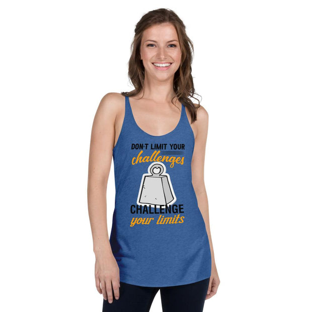 Don't Limit Your Challenges - Challenge Your Limits [Series: Cement Block Heavy Weight] | T Shirt For Her Women's Racerback Tank - Fitness Mallomo