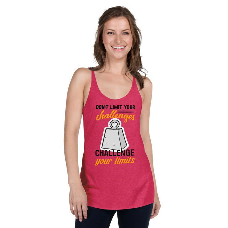 Don't Limit Your Challenges - Challenge Your Limits [Series: Cement Block Heavy Weight] | T Shirt For Her Women's Racerback Tank - Fitness Mallomo