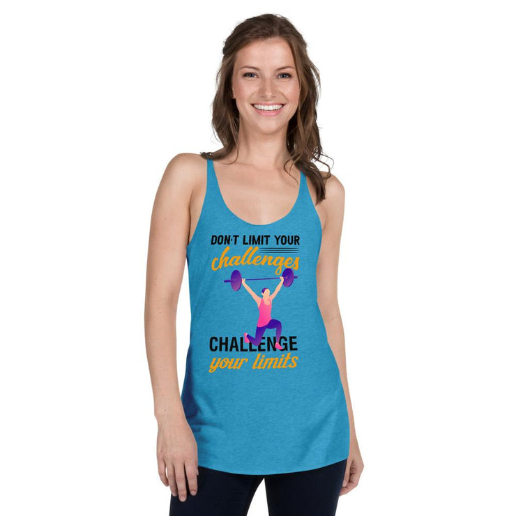 DON'T LIMIT YOUR CHALLENGES - CHALLENGE YOUR LIMITS [SERIES: OVER HEAD SPLIT JERK] | T SHIRT FOR HER WOMEN'S RACERBACK TANK - Fitness Mallomo